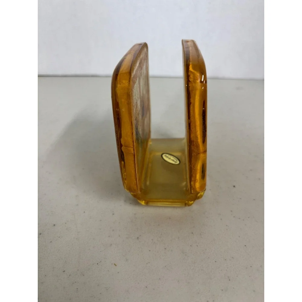 Vintage Gamut Designs Lucite Napkin Holder Amber Dried‎ Flower Bamboo 70s USA